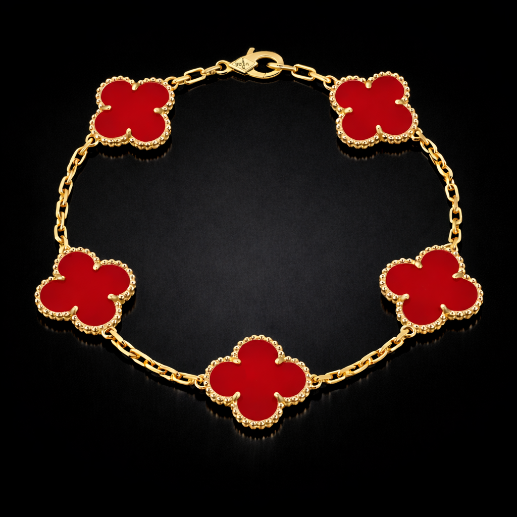 14k Red Clover Bracelet 11mm 7"