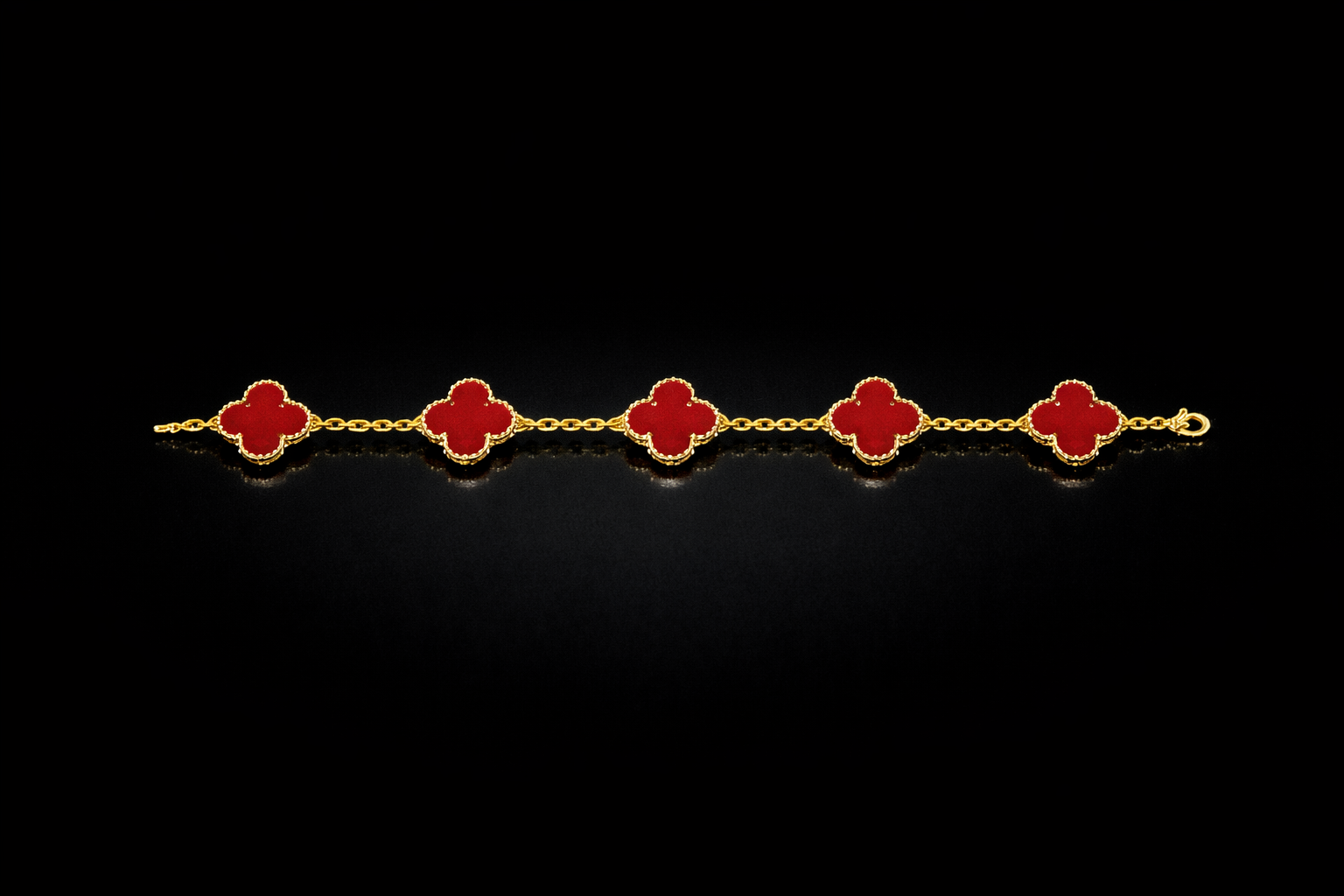 14k Red Clover Bracelet 11mm 7"