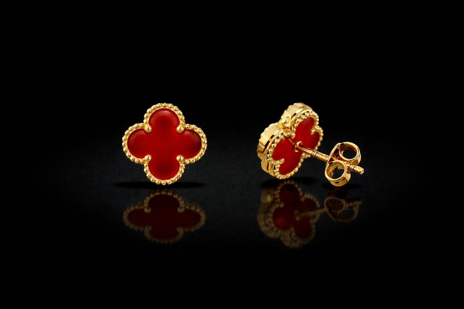 14k Red Clover Earrings 9mm