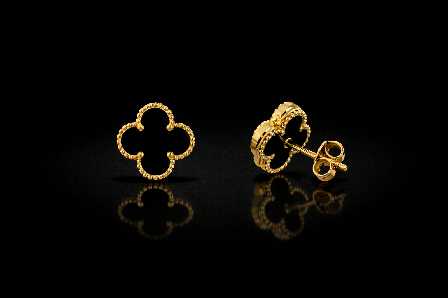 14k Black Clover Earrings 9mm